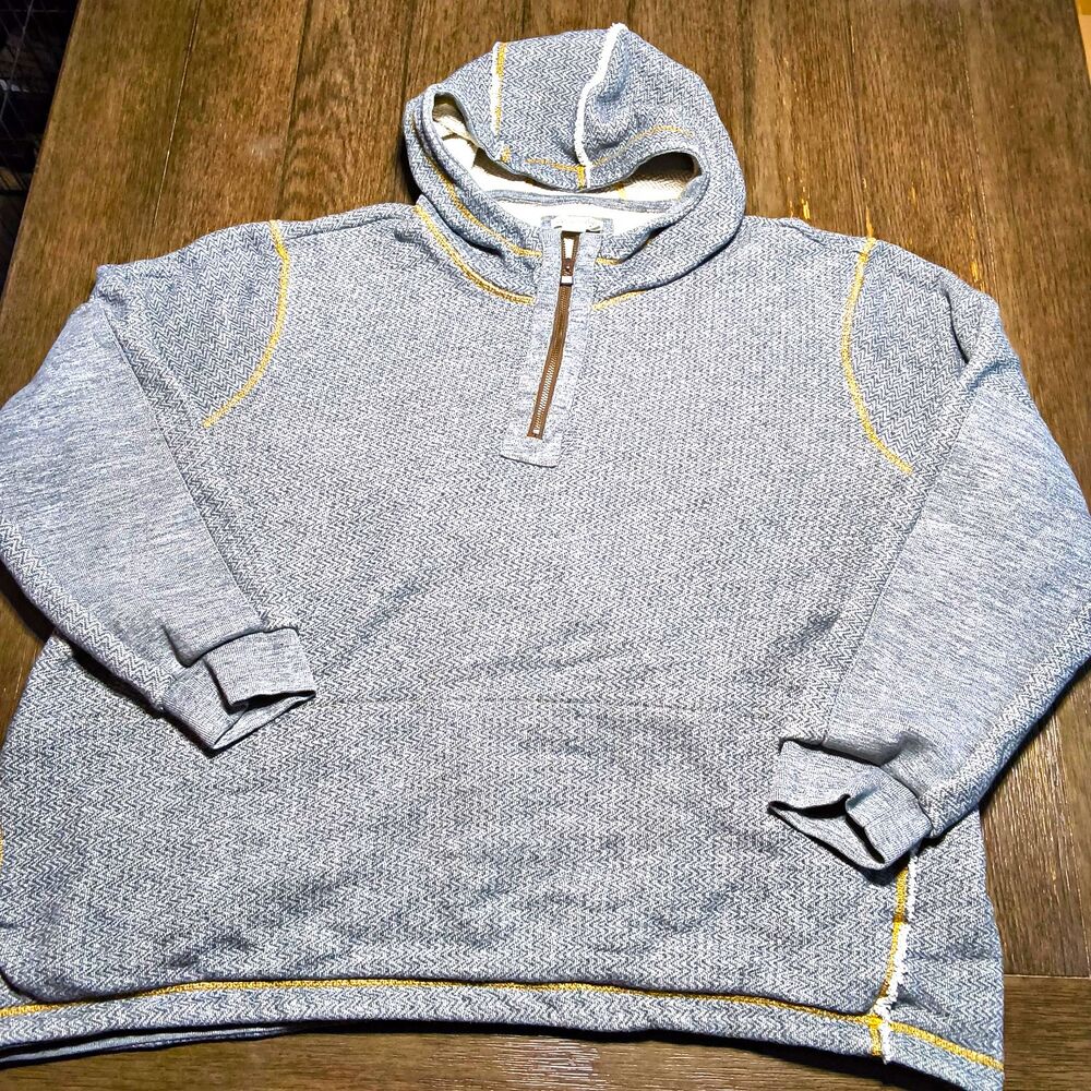 Carbon2cobalt Hoodie Mens 2XL Gray Herringbone Cotton Knit 1/4 Zip Pullover